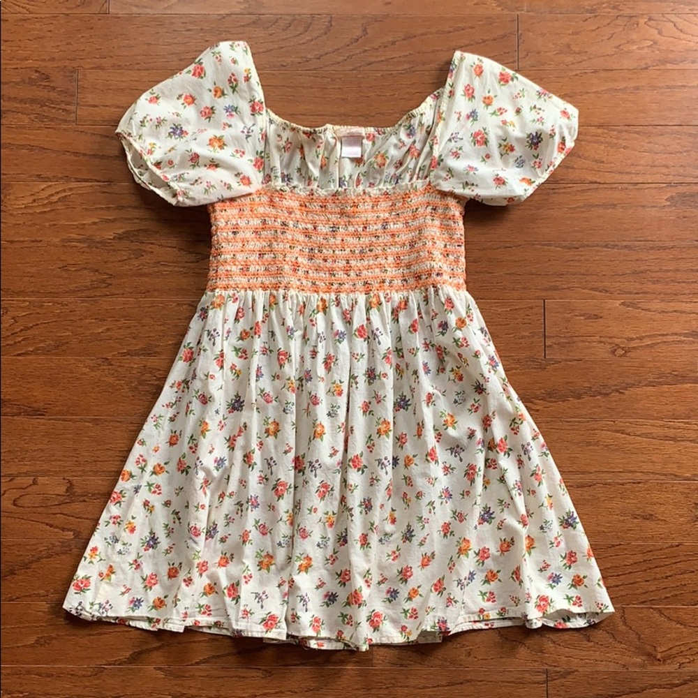 Floral Baby Doll Top with Smocked Neon Bodice
